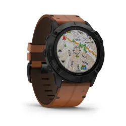 Garmin Fénix 6X Sapphire, Black DLC, Chestnut Leather Band