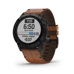 Garmin Fénix 6X Sapphire, Black DLC, Chestnut Leather Band
