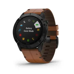Garmin Fénix 6X Sapphire, Black DLC, Chestnut Leather Band